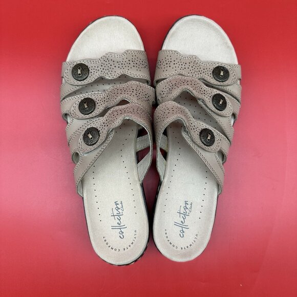 Clarks Leisa Grace Beige Sand Leather Slide Comfort Casual Sandals Size 11M NWT - Picture 6 of 11